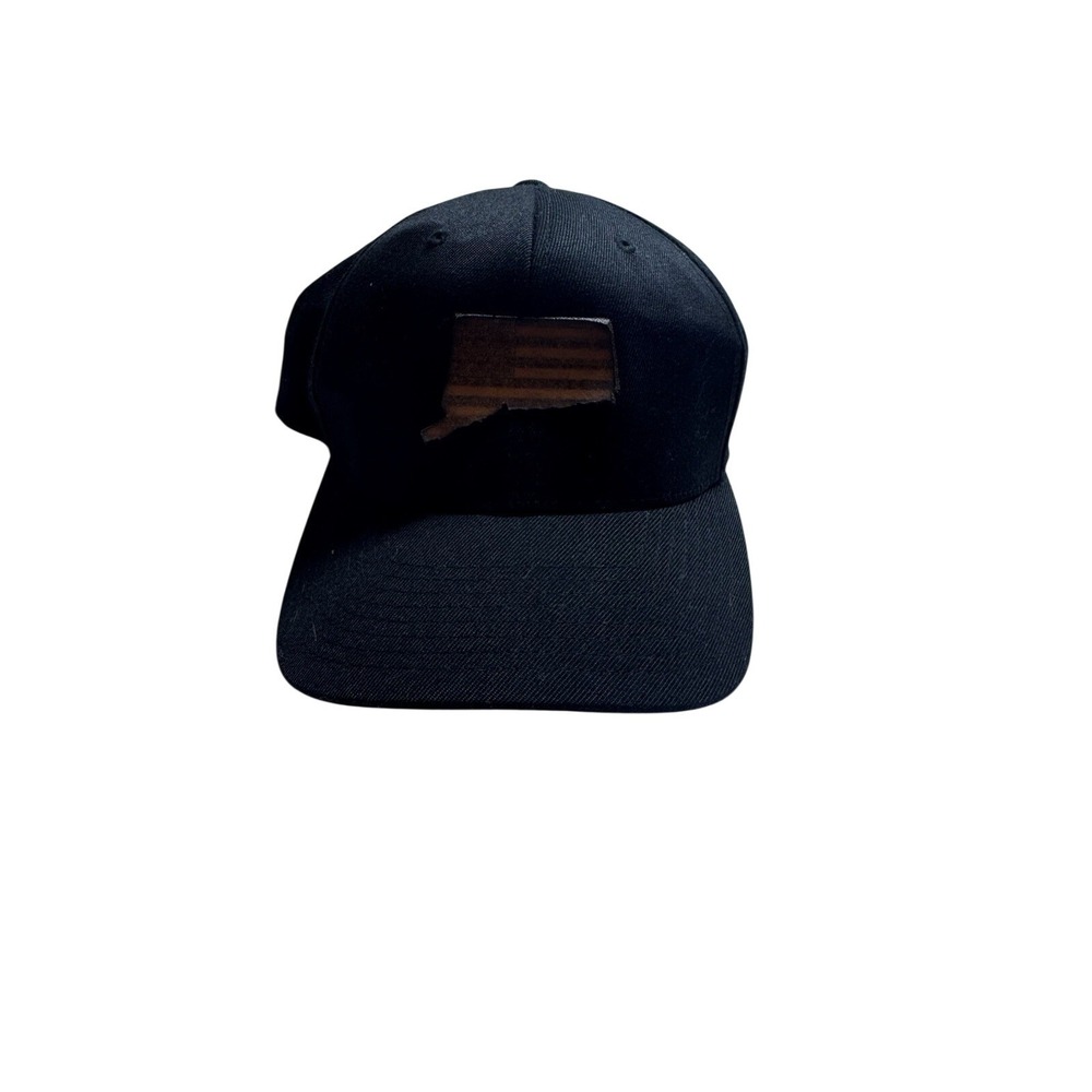 Branded Bills USA Connecticut Leather Patch Black Hat Snapback Small/medium